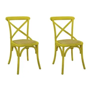 Kit 2 Cadeiras Decorativas Sala De Jantar Cozinha Danna Rattan Natural Amarela G56 - Gran Belo