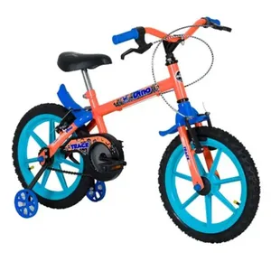 Bicicleta Infantil Track TK3 Dino Aro 16 com Rodinhas e Freio V-Brake | Laranja/Azul (S/V)