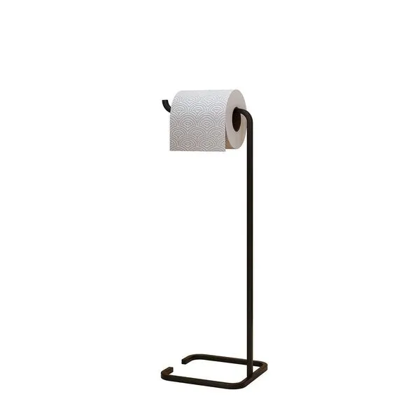 Suporte Papeleira De Chão Para Banheiro Lavabo Set Aço Multiuso D01 Preto Fosco - Lyam Decor