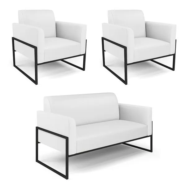 Sof Namoradeira com 2 Poltronas Base Industrial Alta Preto Marisa Corino D03 - D'Rossi Branco