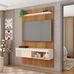Painel para TV até 45'' Ripado 120cm Caemmun Jade | Freijo/Off White