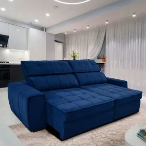 Sofá América Gralha Azul 3 Lugares Retrátil e Reclinável 2,94m com Molas Ensacadas | Azul