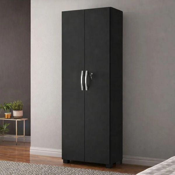 Armário Multiuso Lavanderia 186cm 2 Portas 4 Prateleiras Notavel NT4020 | Preto Tx