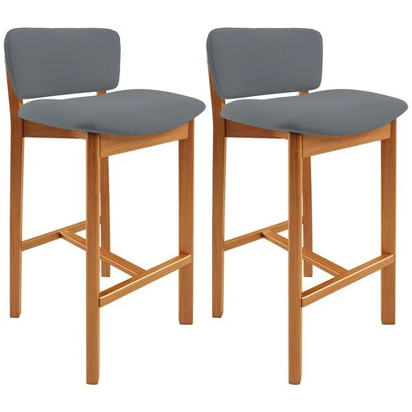 Kit 02 Banquetas Alta Para Cozinha Sala de Jantar Bar Dara L02 Suede Cinza - Lyam Decor