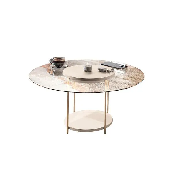 Mesa de Centro Decorativa Sala de Estar Walker Pés de Aço Tampo Vidro Off White G26 - Gran Belo