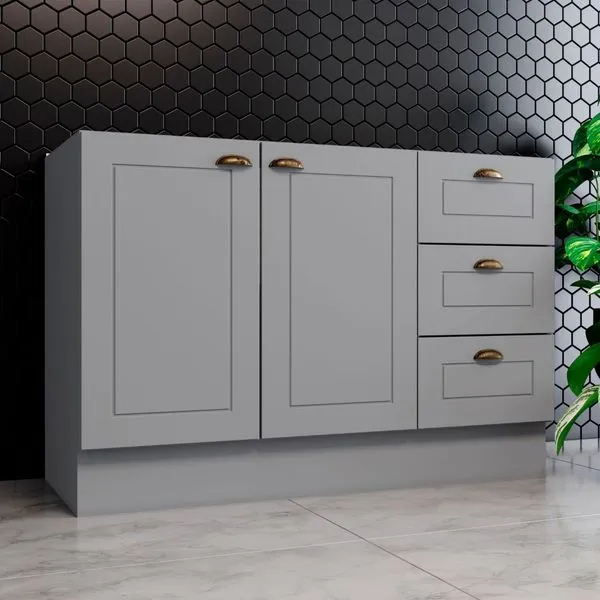 Balcão de Cozinha Henn Americana Clássico 2 Portas Sem Tampo 120cm | Cinza