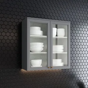 Armário Aéreo 2 Portas de Vidro Americana Henn 80cm | Cinza