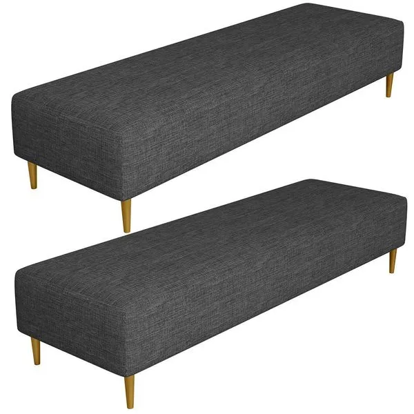 Kit 02 Puffs Decorativo Sala de Estar Bali W01 Pés Palito 210x60cm Linho Cinza Escuro - Lyam Decor