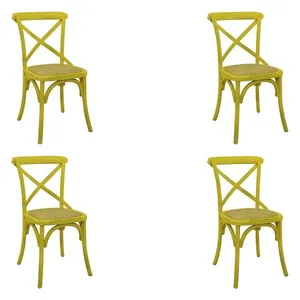 Kit 4 Cadeiras Decorativas Sala De Jantar Cozinha Danna Rattan Natural Amarela G56 - Gran Belo