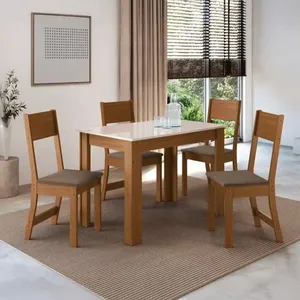 Conjunto Mesa de Jantar 76cm x 108cm 4 Cadeiras Indekes | Freijo/Off White/Cacau