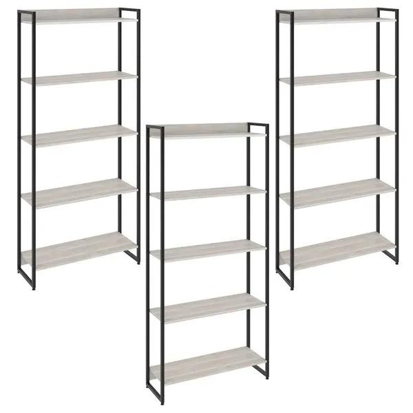 Kit 3 Estantes Multiuso Escritório Industrial 5 Prateleiras Areta 186x80cm C01 Snow - Lyam Decor
