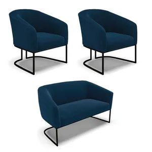 Namoradeira e 2 Poltronas Industrial Preto Stella Bouclê D03 - D'Rossi Azul