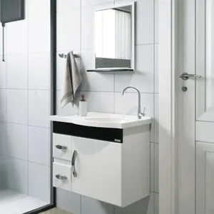 Armário de Banheiro Suspenso com Pia 55,5 cm Rorato Kit Banheiro Rorato Siena Armário Susp Com Pia E Espelho Semi Montado | Branco/Preto (S/V)