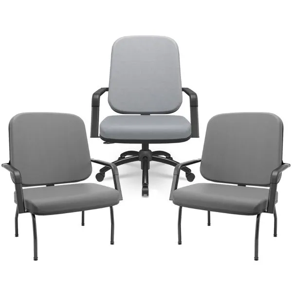 Kit Cadeira de Escritório Giratória e 2 Cadeiras Fixas Preta Magno P03 Vinil Cinza - Lyam Decor