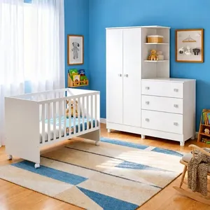 Conjunto Berço com Colchão Ecoflex e Guarda Roupa com Cômoda Doce Sonhos Qmovi | Branco/Verde