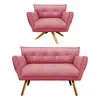 Kit 1 Namoradeira 2 Lugares e 1 Poltrona Giratória Anitta com Strass Suede Pés Palito Castanho - D'Rossi Rose