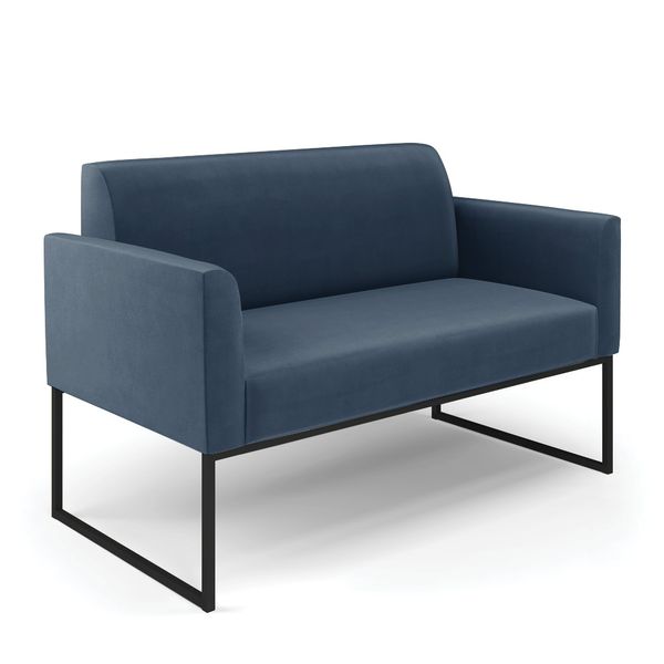 Sofá Namoradeira Base Industrial Preto Marisa Suede Azul Marinho D03 - D'Rossi