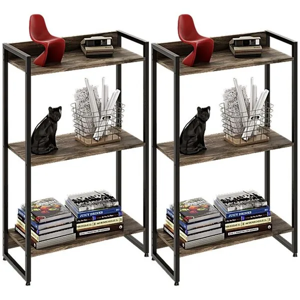 Kit 2 Estantes Multiuso Industrial 3 Prateleiras Areta 104x60cm C01 Carvalho Dark - Lyam Decor