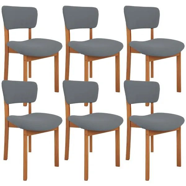 Kit 06 Cadeiras Para Sala de Jantar Cozinha Living Estofada Dara L02 Suede Cinza - Lyam Decor