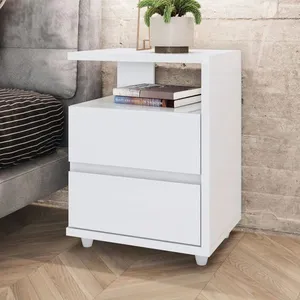 Mesa de Cabeceira Henn Campeche 2 Gavetas com Corrediças Metálicas e Pés ABS | Branco
