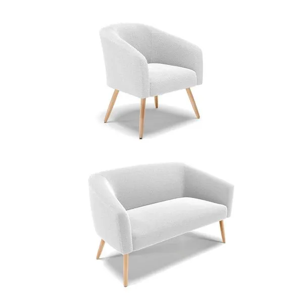 Sofá Namoradeira e Poltrona Pé Palito Natural Stella Bouclê Off White D03 - D'Rossi