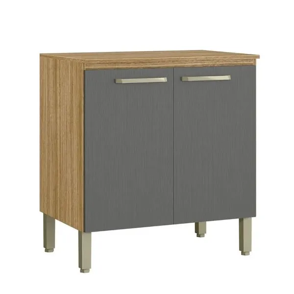 Balcão de Cozinha 80 cm 2 Portas com Tampo Kit's Paraná Ametista | Freijo/Gris