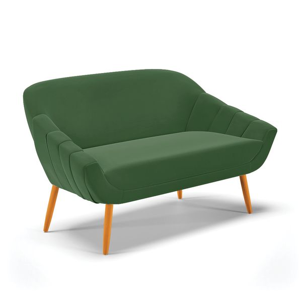 Namoradeira 02 Lugares Giovana Suede Verde Ps Palito Castanho - Indo Decorar