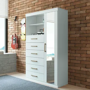 Cômoda Multiuso 1 Porta 6 Gavetas com Espelho Marabá Santos Andirá | Branco
