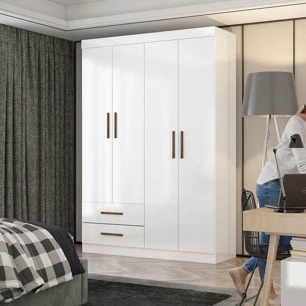 Guarda Roupa Casal Lu 4 Portas 2 Gavetas Carioca Móveis Branco
