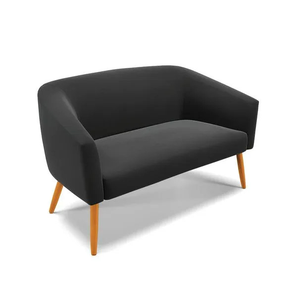 Namoradeira 02 Lugares Stella Suede Preto Pés Palito Castanho - D'Rossi