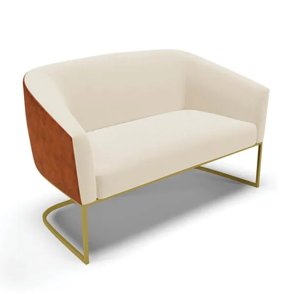 Sofá 2 Lugares Namoradeira Industrial Dourado Stella Noz/Linho Bege D03 - D'Rossi