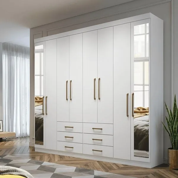 Guarda-Roupa Casal 8 Portas 6 Gavetas Santos Andira Master | Branco