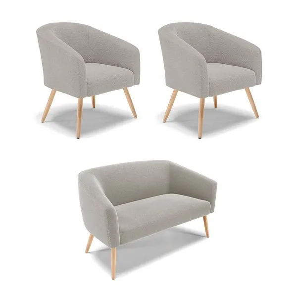 Namoradeira e 2 Poltronas Pé Palito Natural Stella Bouclê Cinza D03 - D'Rossi