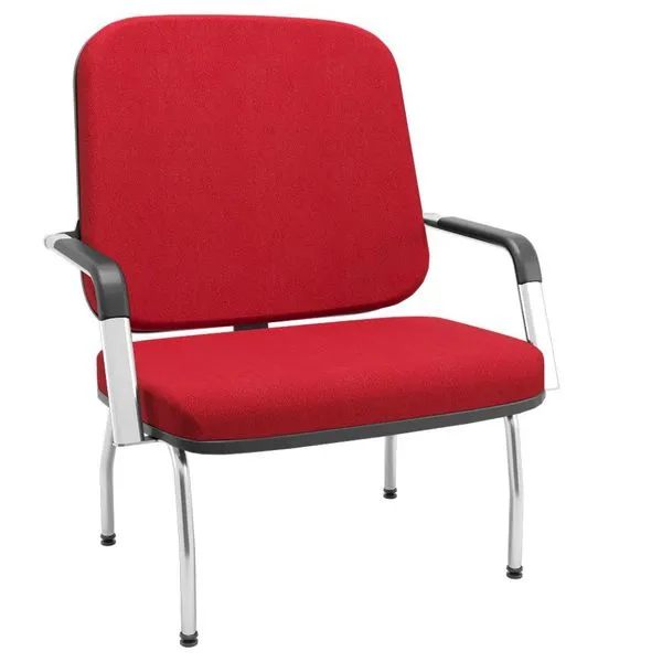 Cadeira de Escritório Recepção com Braço Fixa Cromada Magno P03 Crepe Vermelho - Lyam Decor