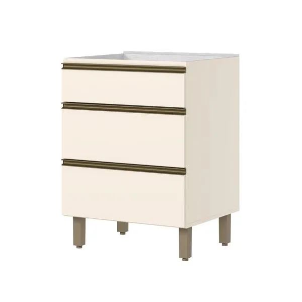 Balcão Connect Henn 60cm 3 Gavetas Sem Tampo | Off White