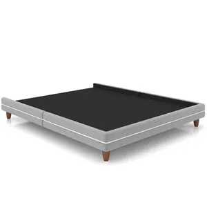Cama Casal Base Box Pés Madeira 203cm Suném P05 Veludo Cinza - Lyam Decor