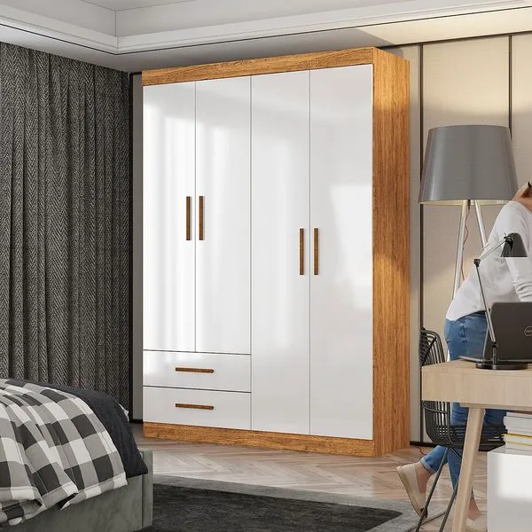 Guarda Roupa Casal Lu 4 Portas 2 Gavetas Carioca Móveis Branco