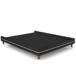Cama Casal Base Box Pés Madeira 160cm Suném P05 Couríssimo Preto - Lyam Decor