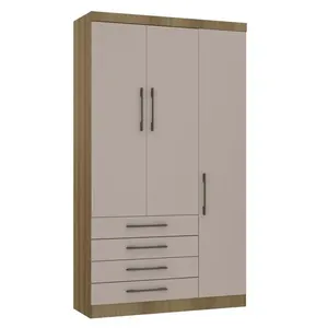 Módulo Guarda-Roupa 3 Portas 4 Gavetas Eucamoveis Paris | Avela/Cinammon