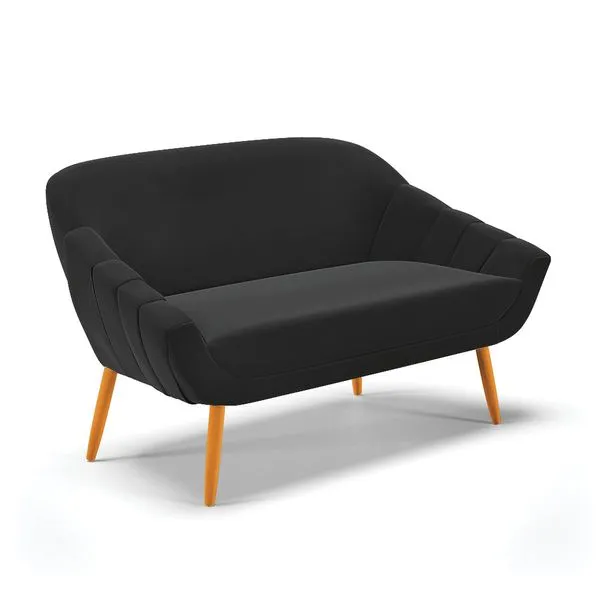 Namoradeira 02 Lugares Giovana Suede Preto Ps Palito Castanho - Indo Decorar