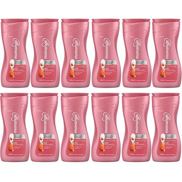 kit Creme Hidratante Corporal Monange Leite De Amêndoas 200ml - 12 Unidades
