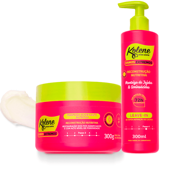 Kit Manteiga Acidificante Nutritiva Kolene Danos Extremos 300g + Leave-In Kolene Danos Extremos 300ml