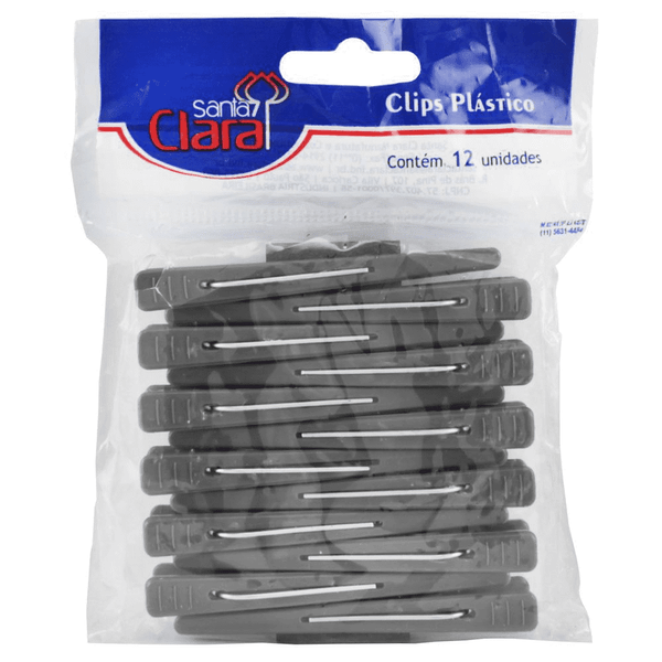 Clips Plástico Santa Clara Preto 12 Unidades