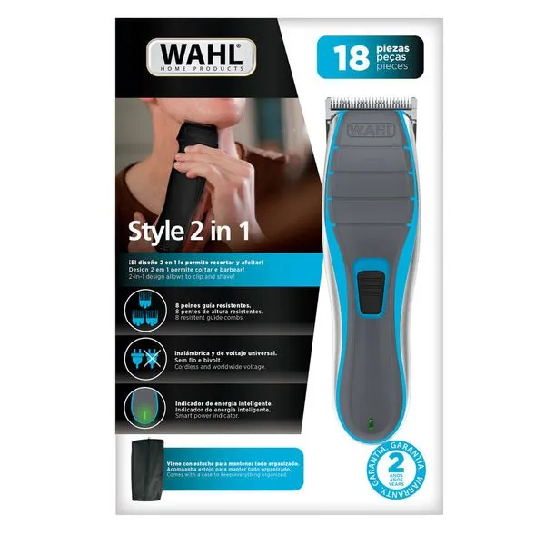 Máquina De Cortar Cabelo Wahl Style 2 Em 1 Cinza E Azul