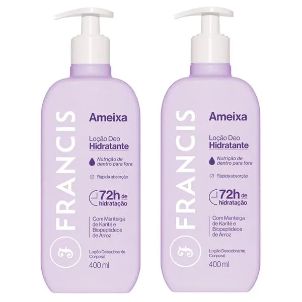 Kit Loção Hidratante Francis Ameixa 400ml - 2 Unidades Kit Loção Hidratante Francis Algodão 400ml - 2 Unidades