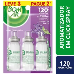 Aromatizador Bom Ar Click Spray Refil Leve 3 Pague 2 Campos de Lavanda