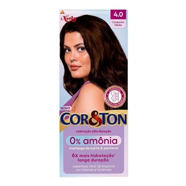 Tinta de Cabelo Niely Cor&Ton Creme 4.0 Castanho Médio 0% Amônia