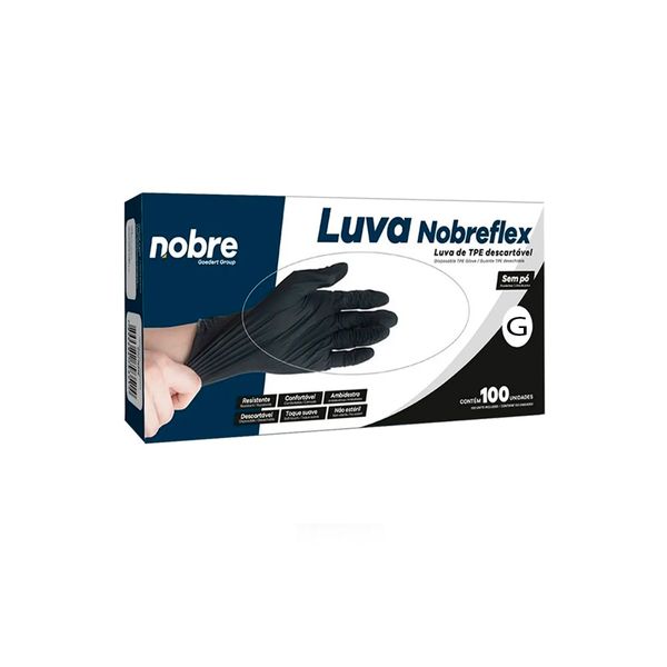 Luva Sem Pó Preta Tamanho G Nobreflex Nobre Com 100 Unidades