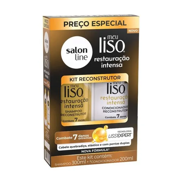 Kit Salon Line Meu Liso: Shampoo 300ml e Condicionador 200ml Restauração Intensa