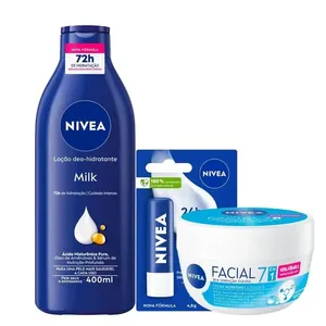 Kit Hidratante Corporal Nivea Pele Seca Extrasseca 400ml + Hidratante Facial Nivea Nutritivo 100g + Hidratante Labial Nivea Original Care 4,8g